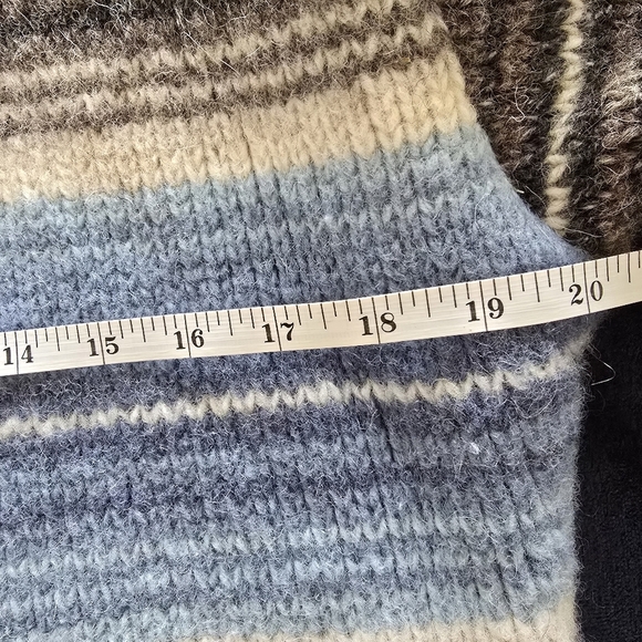 Laundromat Striped Hooded Jacket with Blue and Brown Tones 100% Wool Heavy Knit - Picture 12 of 16